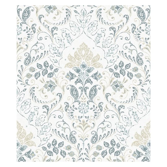 RoomMates White & Blue Persian Damask Peel & Stick Wallpaper